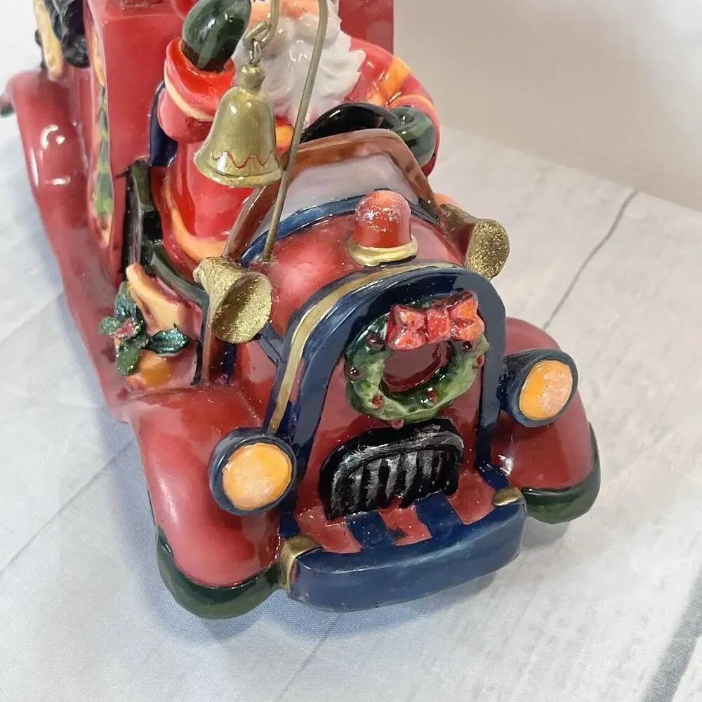 Vintage Roman Inc Music Box Santa Fireman Firetruck Figurine Christmas *Damaged*